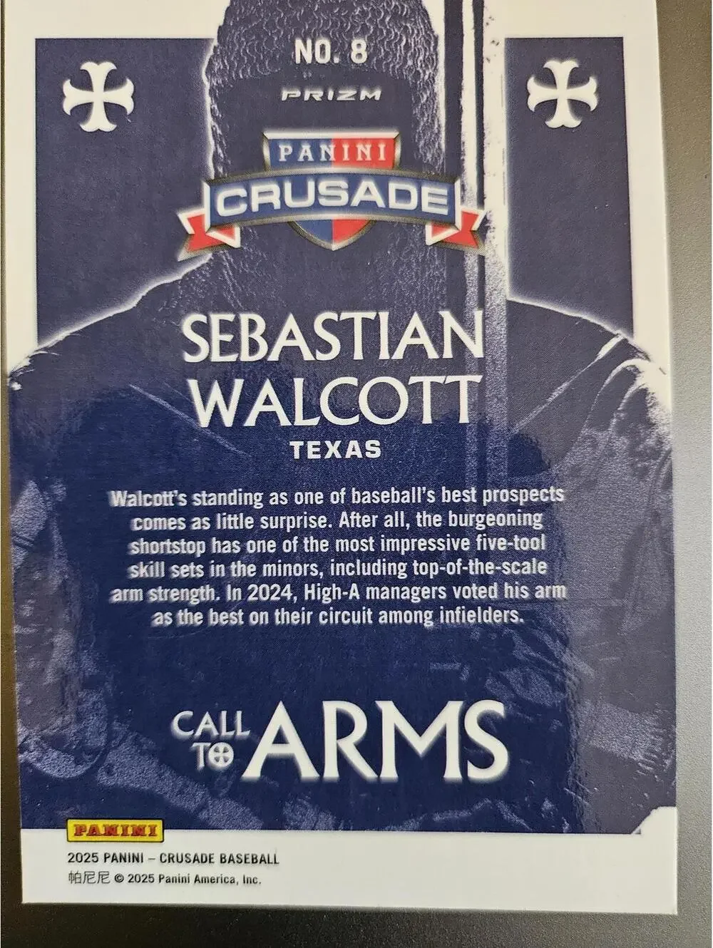 2025 Panini Prism Crusade Call to Arms Insert - Sebastion Walcott #8 - Rangers